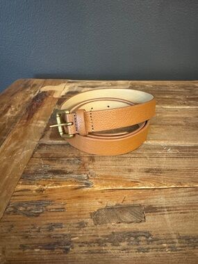 J. Crew Pebbled Leather Tan Belt with Antiqued Brass Buckle (Size Large)